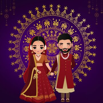 Indian Wedding Ceremony, Sangeet Bride and Groom &ndash; Vibrant Indian Wedding Animated -Greeting  Elegant Shubh Vivah Theme	