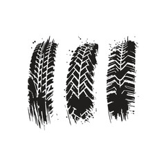 set collection black dirty tire tracks stock illustration flat design.