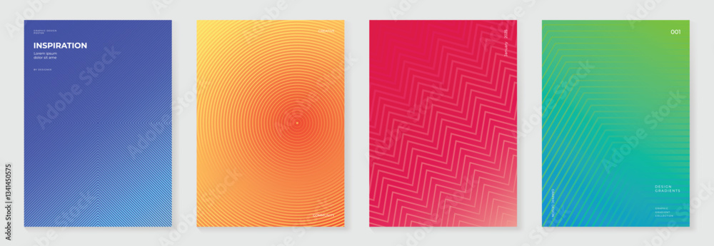 Poster abstract line wave poster background vector set. minimalist cover template with vibrant perspective 