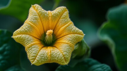 Yellow Flower Close-up with Green Foliage