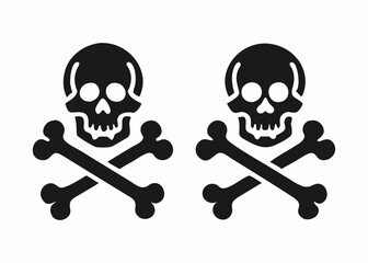 Simple, bold graphic of three skull and crossbones symbols against a plain white background.