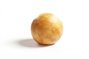 Fototapeta premium A single, round, pale-yellow dough ball, unbaked, sits on a white background.