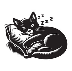A Cat Sleeping with pillow silhouette vector style on white background.