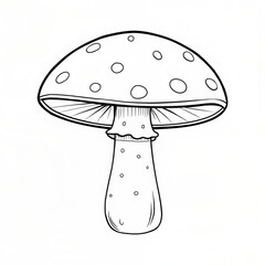 Outline drawing of champignon (white button) mushroom (Agaricus bisporus) in a simplistic monochrome style