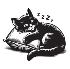 A Cat Sleeping with pillow silhouette vector style on white background.