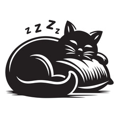A Cat Sleeping with pillow silhouette vector style on white background.