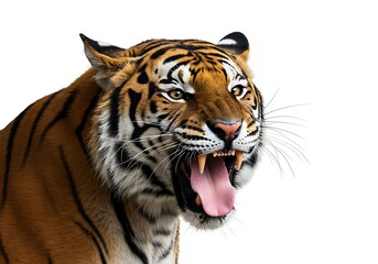 Naklejka premium Zbliżenie na dziką głowę tygrysa z otwartą paszczą. Generative Ai