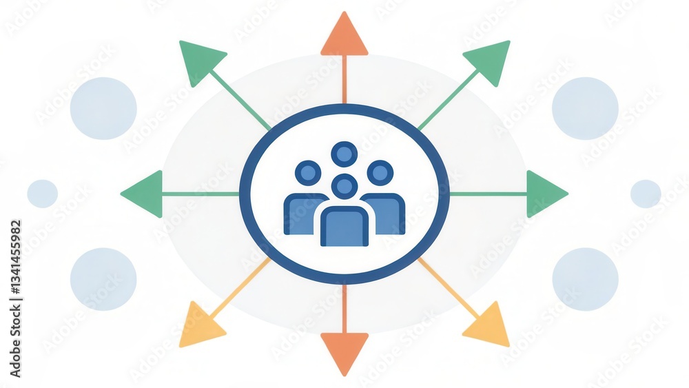 Aufkleber abstract illustration of a group with arrows indicating collaboration and connection.