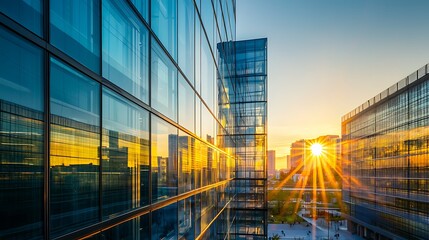 Fototapeta premium A city skyline with a large sun in the sky