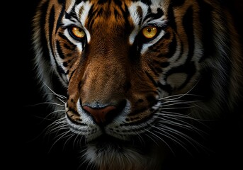 Close-up of a tiger's face, showcasing powerful eyes. Generative Ai