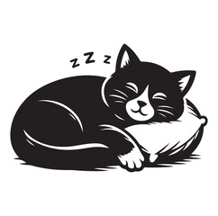 A Cat Sleeping with pillow silhouette vector style on white background.