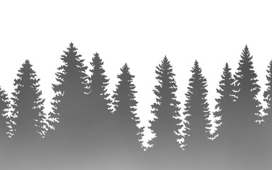 Obraz premium Silhouette illustration of conifer trees isolated on transparent background, landscape illustration