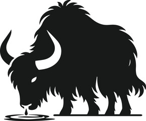 Yak lowering its head to drink water animal vector silhouette