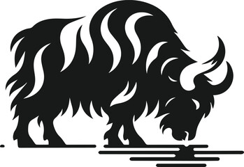 Yak lowering its head to drink water animal vector silhouette