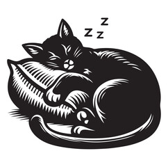 A Cat Sleeping with pillow silhouette vector style on white background.