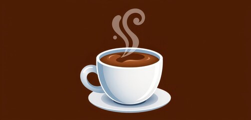 Obraz premium A steaming, stylized coffee cup emoji; rich brown coffee, soft swirling steam, vector, brown