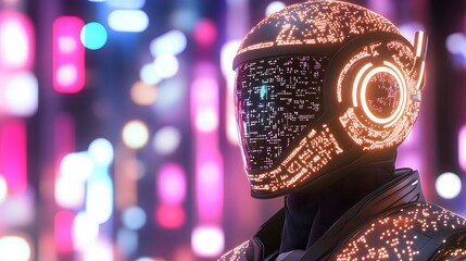 A neon cybernetic samurai, an AI-generated warrior blending technology and tradition