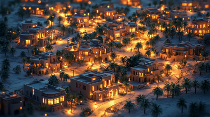 Fototapeta premium digital isometric illustration of an illuminated eco-smart desert city