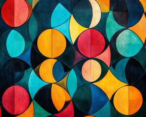 Fototapeta premium An abstract, colorful design with interconnected circles and lines, creating a visually stimulating pattern with a harmonious flow of colors
