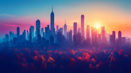 Obraz premium Colorful city skyline with modern buildings and clear blue sky 2D flat vector illustration