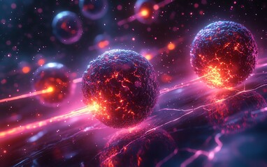 Closeup of laser beams targeting malignant cells, representing advanced cancer treatment, sharp contrast, intense glowing lights, futuristic medical technology, ultradetailed