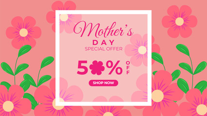 Happy Mother's Day special offer. For poster, card, banner, discount, special offer, cover, menu, advertising. Vector illustration EPS10 
