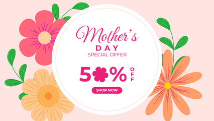 Happy Mother's Day special offer. For poster, card, banner, discount, special offer, cover, menu, advertising. Vector illustration EPS10 
