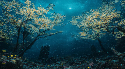 Fototapeta premium 深海に広がる発光する幻想の森