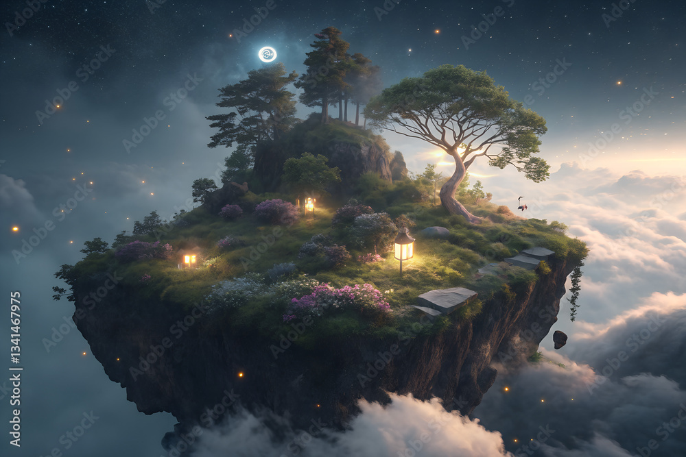 Canvas Prints immerse yourself in ethereal wonder of a celestial realm, where a floating island beckons with its s