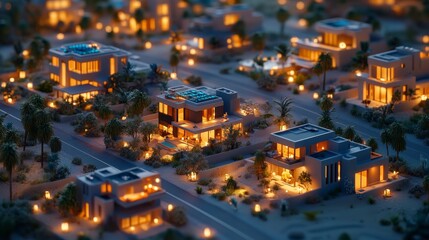 Fototapeta premium digital 3d isometric illustration of a futuristic eco-smart desert city at night