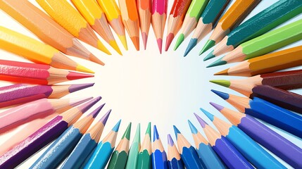 Digital art of multicolored figures holding pencils in a circular formation, representing innovative and inclusive customer strategies in sales, smooth gradients, high detail