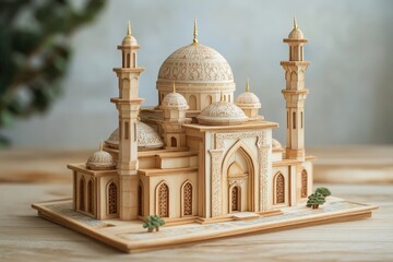 Fototapeta premium A finely crafted detailed wooden model of an ornate mosque