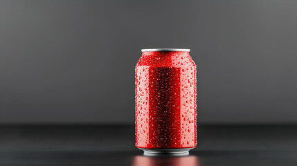 Close-Up of a Red Soda Can with Water Droplets on a Dark Background