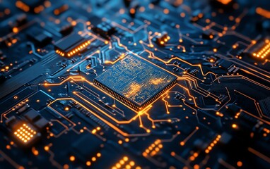 Microchip surface engraved with a luminous global network, depicting international trade routes of semiconductors, highresolution, futuristic lighting, cyberpunk aesthetic