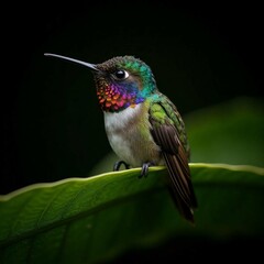 Naklejka premium Vibrant Hummingbird Close-Up – Colorful Feathers and Nature Background