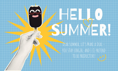 Funky Summer Ice Cream halftone Collage with Playful Text and abstract background