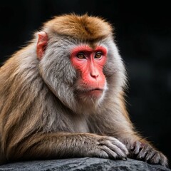 Obraz premium Close-Up Portrait of a Rhesus Macaque Monkey – Wildlife Photography