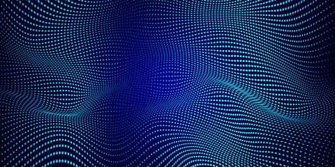 Fototapeta premium Dot white blue wave light screen gradient texture background. Abstract technology big data digital background. 3d rendering.