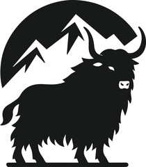 Yak standing with a mountain peak animal vector silhouette
