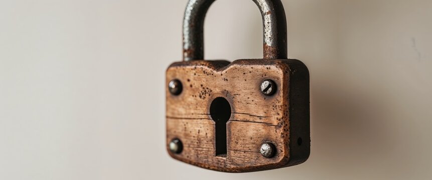 wooden padlock symbolizes security and protection of data.