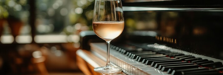 Ros? wine glass on piano