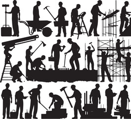 Obraz premium Bold in black Construction labor Silhouette vector for Labor Day.