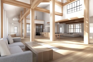Fototapeta premium Sunlit Modern Farmhouse Living Room Interior