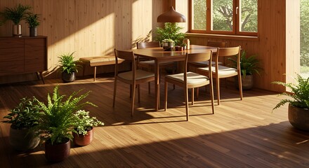 Modern interior with neutral color palette and bright accents (red, yellow, blue). Colorful cushions, paintings, vases.
