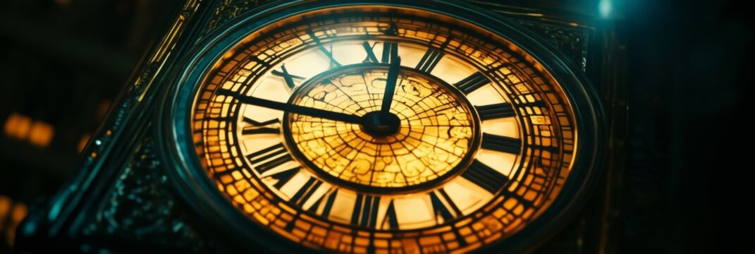 Illuminated Clock Face of the Elizabeth Tower, Palace of Westminster, London, England