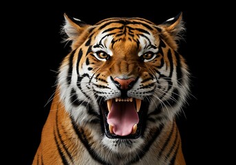 Fierce Tiger Portrait Against Black Background. Generative Ai