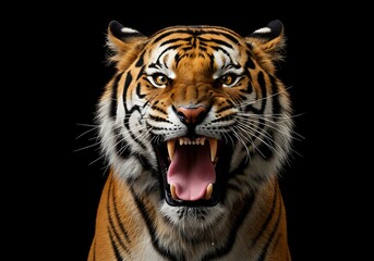 Fierce Tiger Portrait Against Black Background. Generative Ai