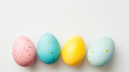 colorful easter eggs on a white background, copy space for text