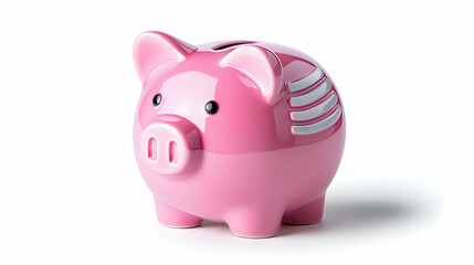 Obraz premium Pink Piggy Bank with White Stripes on White Background