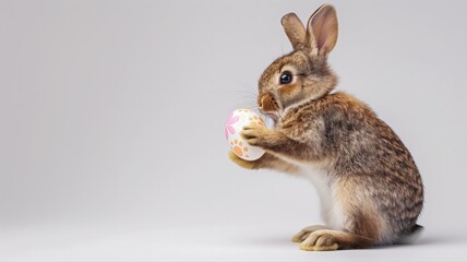 Obraz premium bunny with easter eggs, cute background copy space for text